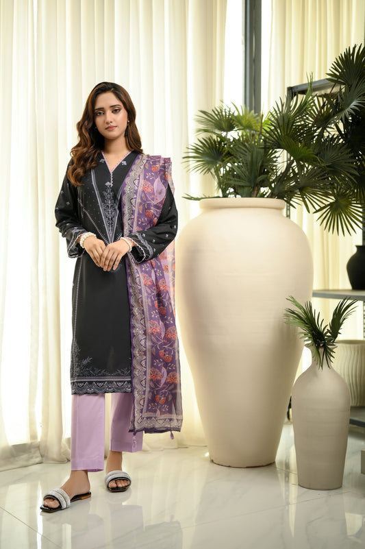 BLACK STONE-3 PIECE LAWN COTTON SUIT