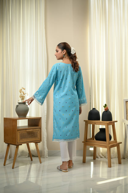 BLUE FLARE-2 PIECE LAWN COTTON SUIT