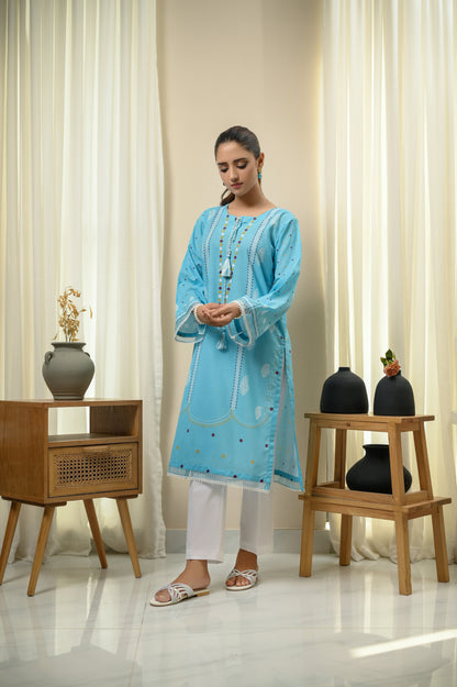 BLUE FLARE-2 PIECE LAWN COTTON SUIT